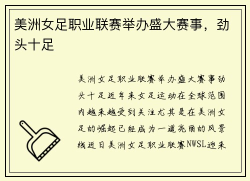 美洲女足职业联赛举办盛大赛事，劲头十足